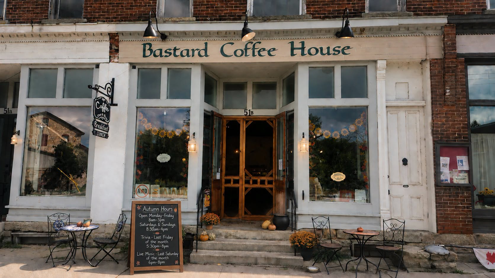 Bastard Coffee House storefront in Delta, Ontario
